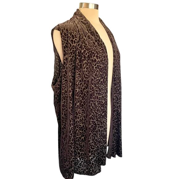 Susan Graver Velvet Burnout Leopard Longline Vest Sz 1X Chocolate Brown Fall - Picture 3 of 8
